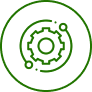 Circular gear symbol with green accents